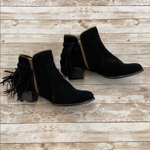 Black fringe booties